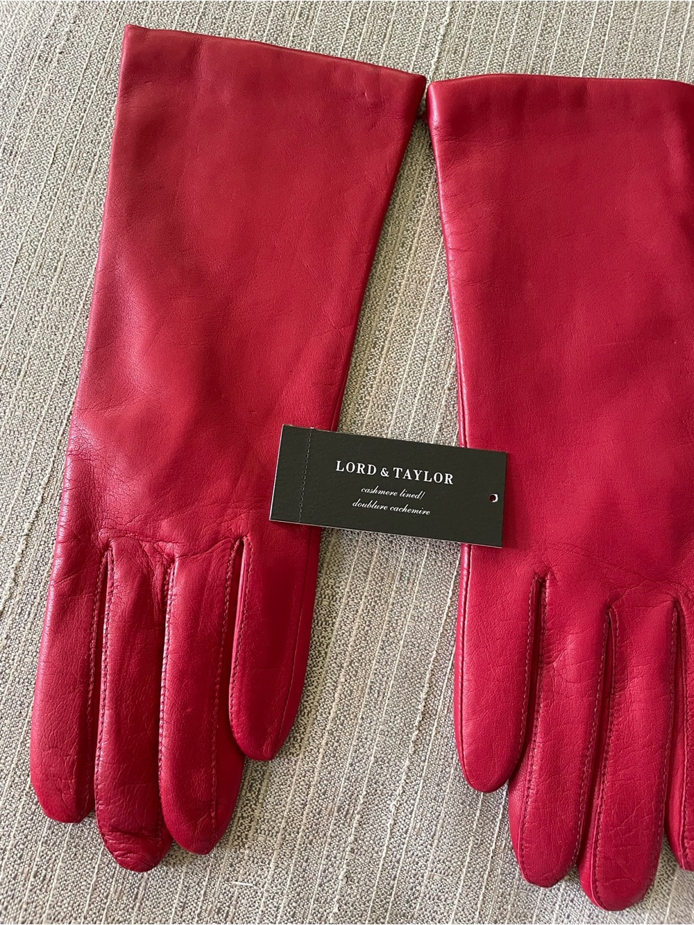 Lord & Taylor Red Leather Long Gloves
